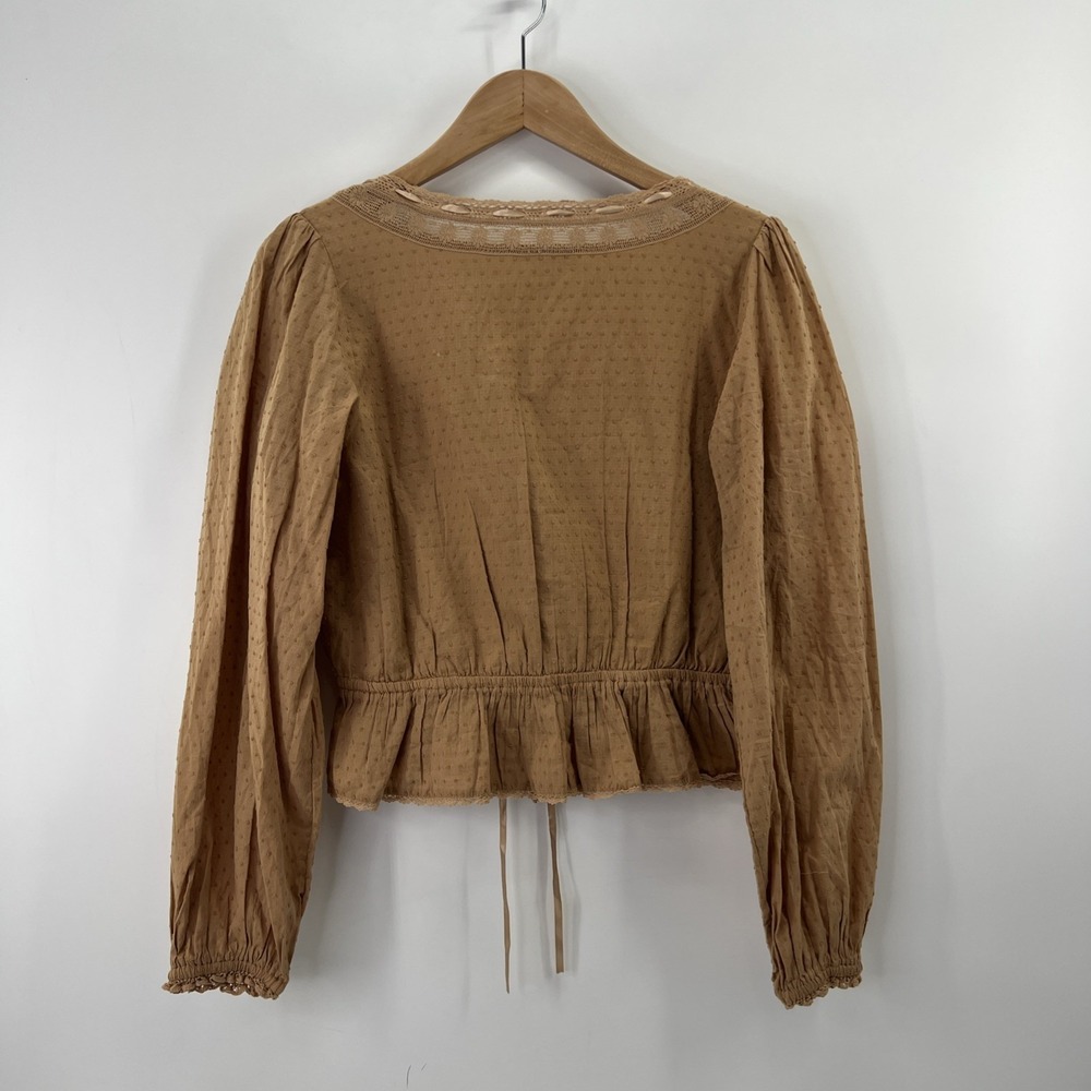 American Eagle Milkmaid Top Sz M Tan Cottage Peasant Boho Crochet Lace Coquette - Picture 8 of 15